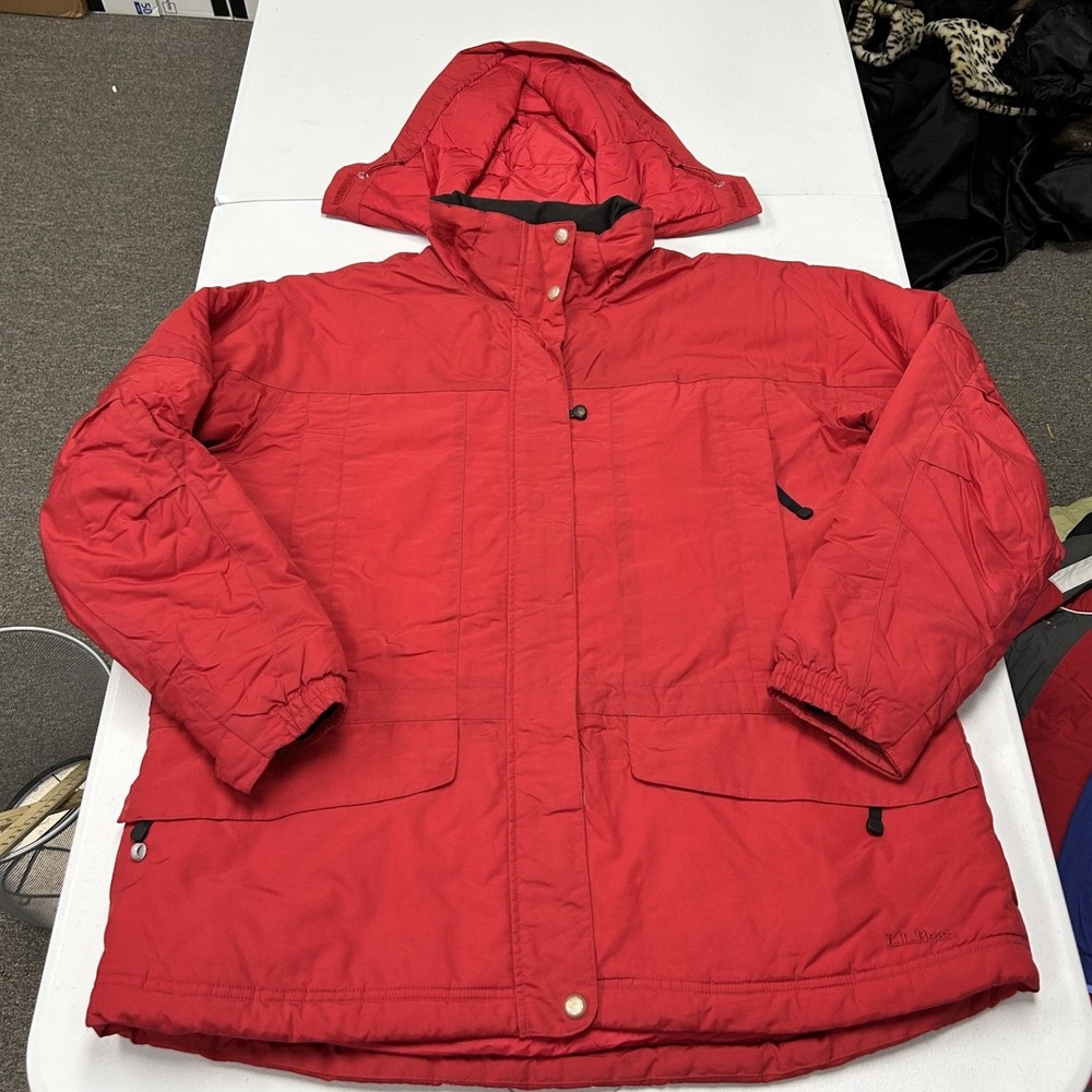 L.L. Bean Parka Jacket Womens XL Red Insulated Hooded Winter Coat 0BDD5